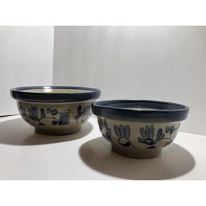 Two Beaumont Brothers Pottery Serving Bowl Salt Glazed Stoneware 9“ & 7.5”